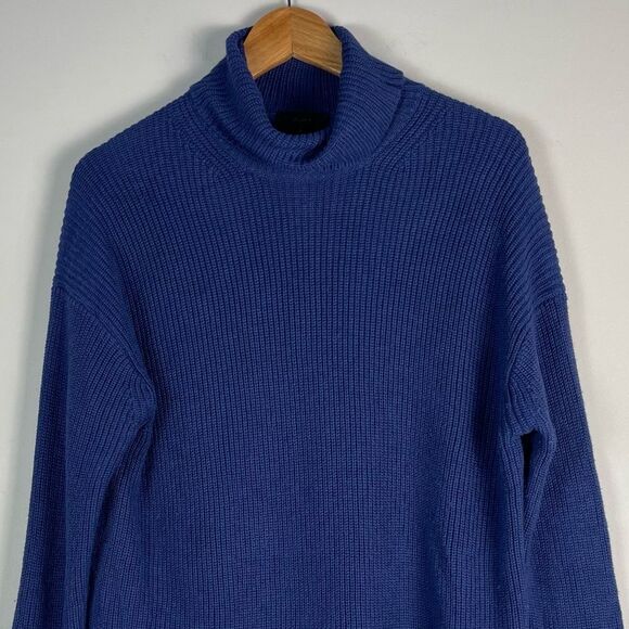 J Crew Ribbed Cotton Cashmere Blend Turtleneck Relaxed Sweater Sz S Blue - Picture 3 of 14